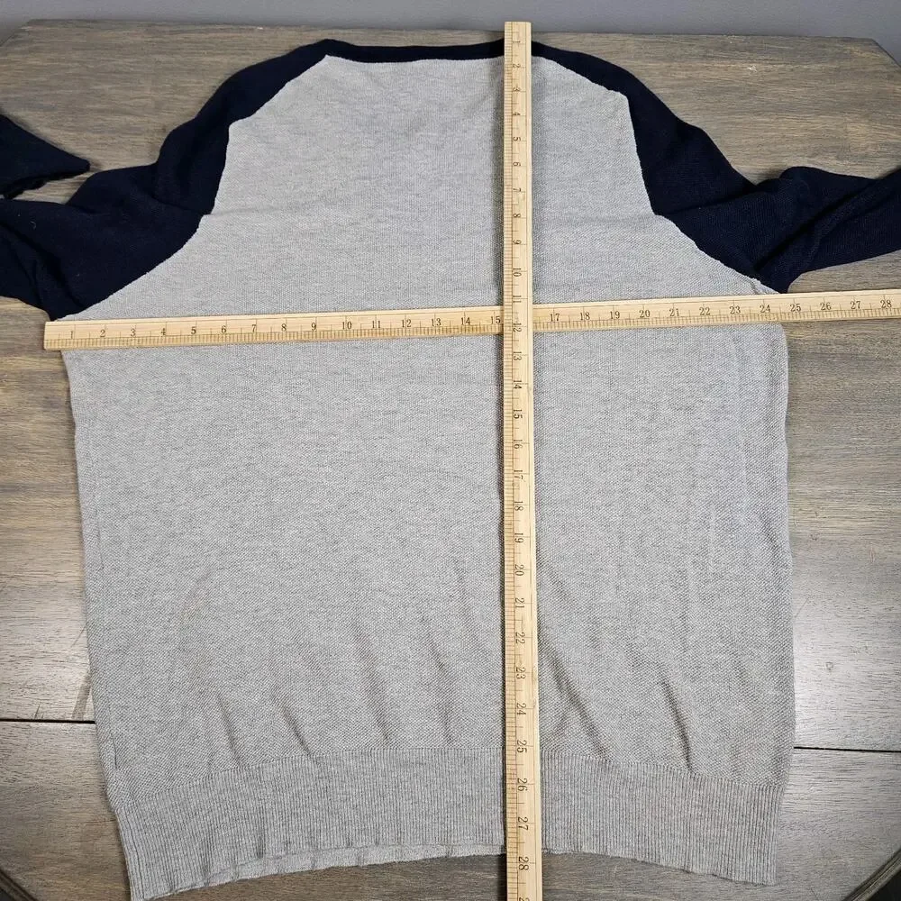 J.Crew Men’s Cotton Cashmere Piqué‎ Raglan Baseball Sweater Navy Gray